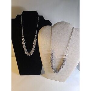 Lot Of 2 New on Card BT JEWELED Silvertone Gray & Black Crystal 10" Necklaces